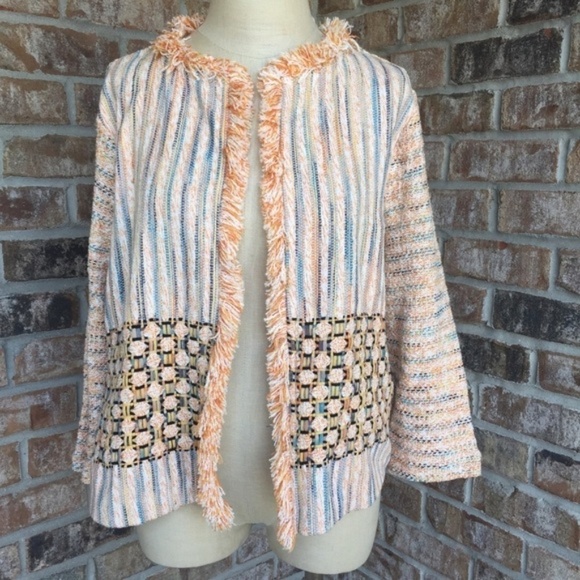 NWT Chico’s Textured Fringe 3/4 Sleeves Sweater 12 - Picture 1 of 6